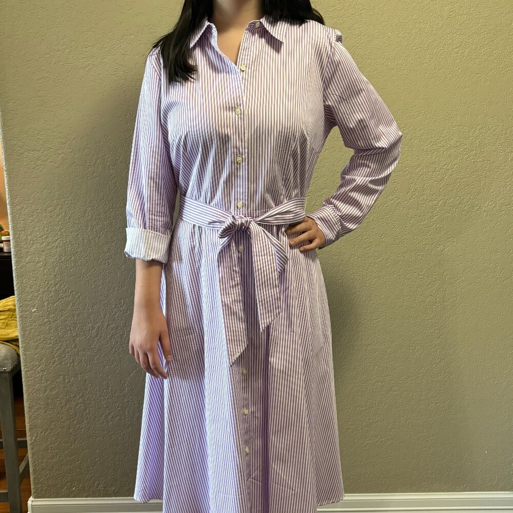 NWT Purple and White Striped Talbots Mens Shirt Style Dress